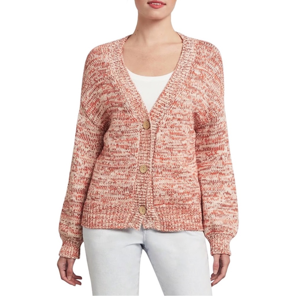 Faherty red/white thick knit button-up cardigan sweater (small)